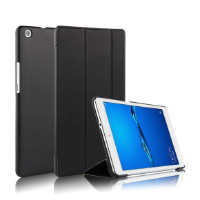 Луксозен кожен калъф тефтер TRI-FOLD и стойка за Huawei Mediapad M3 Lite 8.0 CPN-AL00 / CPN-L09 черен